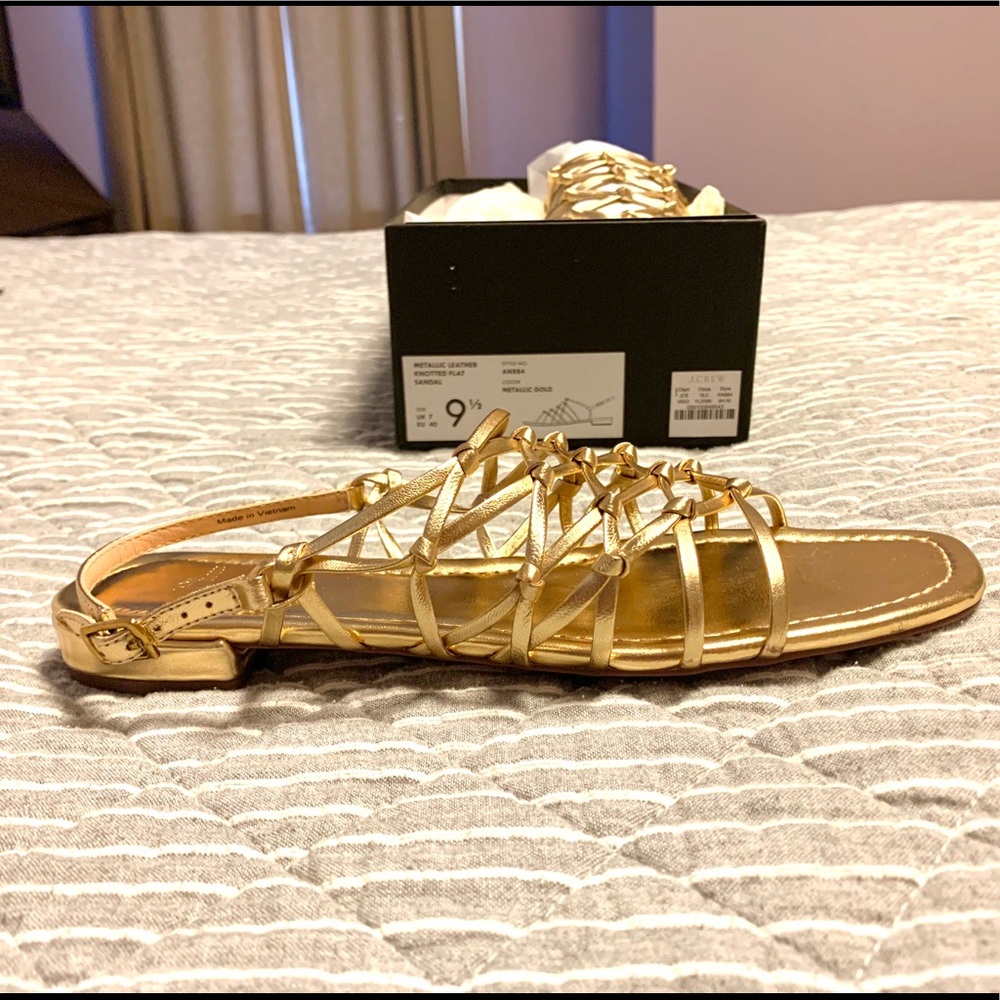 NWT JCrew Metallic Leather Knotted Flat Sandal